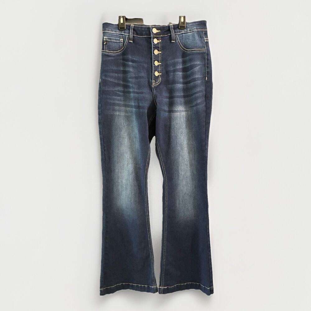Kancan JEANS Women's Size 13/30 Dark Wash High Rise Flare Leg Button Fly Jeans - Picture 2 of 11